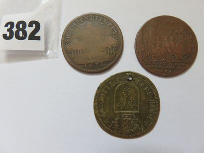 Jeton Louis XIV - Lot de 3 jetons en cuivre...