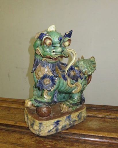 Chien de Fô en céramique polychrome - Fin...