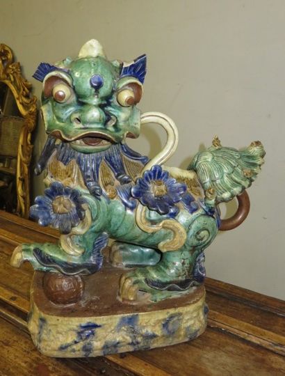 Chien de Fô en céramique polychrome - Fin...