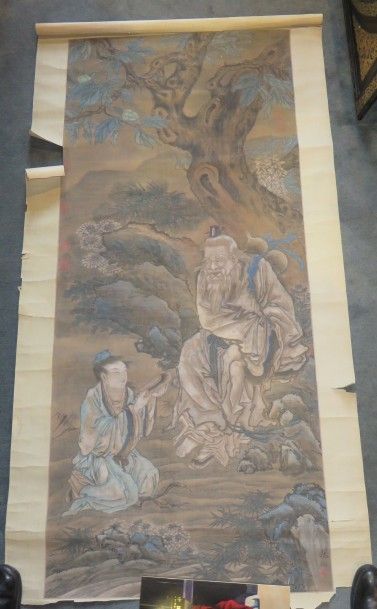 Peinture sur soie tendue sur papier, signée...