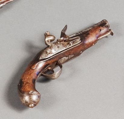 Pistolet de voyage à silex. Canon rond à...