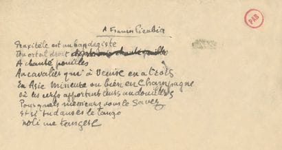 APOLLINAIRE Guillaume
À FRANCIS PICABIA....