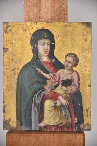 Petite huile sur cuivre représentant la Vierge...