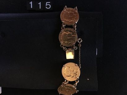 Bracelet en or avec neuf pièces 20 Francs....