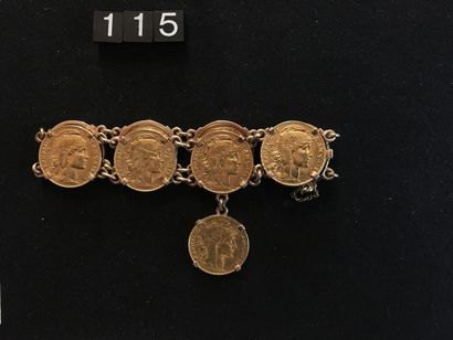 Bracelet en or avec neuf pièces 20 Francs....