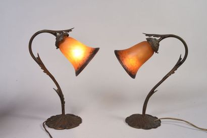 MULLER Frères à Lunéville. Paire de lampes...