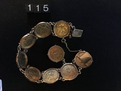 Bracelet en or avec neuf pièces 20 Francs....