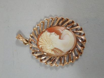 Pendentif camée coquille, monture en or jaune.

Poids...