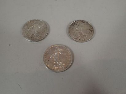 Lot de trois pièces de 5 francs Semeuse en...