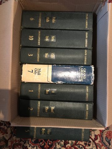Carton de livres comprenant le grand Larousse...