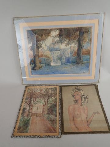 Ensemble de trois aquarelles comprenant:...