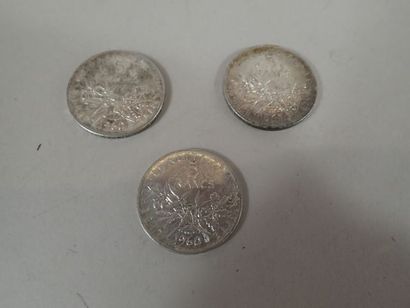 Lot de trois pièces de 5 francs Semeuse en...