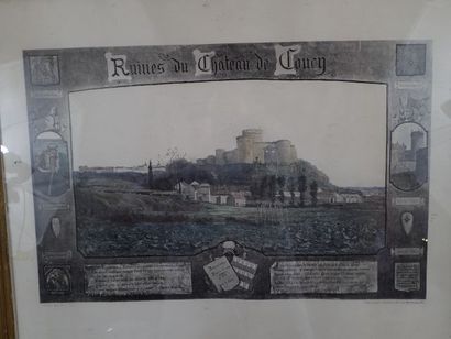 Estampe figurant une vue des ruines du château...