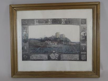 Estampe figurant une vue des ruines du château...
