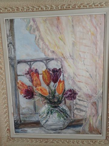 N. ELIAS, huile sur panneau figurant un bouquet...