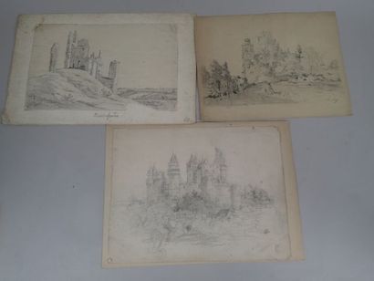Ensemble de trois dessins à la mine de plomb...