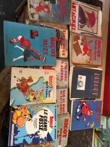 Carton de BD comprenant Asterix, Bicot, Zig...