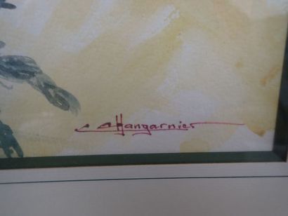 Lot de deux pièces encadrées, l'une représentant...