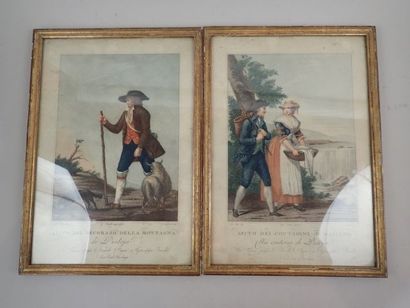 Paire d'estampes en couleurs, l'une figurant...