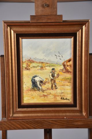 BELLAN Etienne (1922-2000) La moisson. Huile...