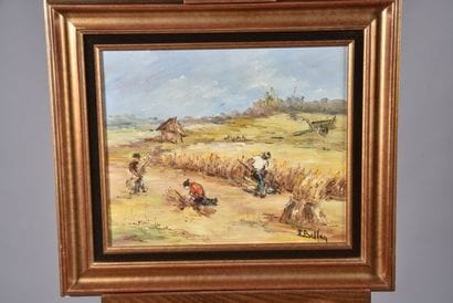 BELLAN Etienne (1922-2000) La moisson. Huile...