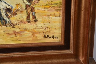BELLAN Etienne (1922-2000) La moisson. Huile...