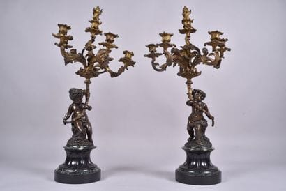 Importante paire de candélabres en bronze...
