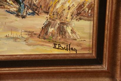 BELLAN Etienne (1922-2000) La moisson. Huile...