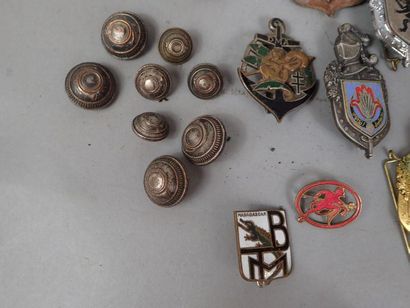 Lot de 15 insignes régimentaires et 6 boutons...