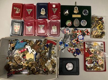 Fort lot de réductions, pin’s et petits insignes...