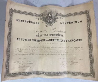 Brevet pour la médaille d’honneur des Sapeurs-Pompiers...
