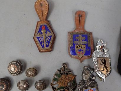 Lot de 15 insignes régimentaires et 6 boutons...