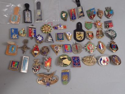 45 insignes français : G.U. troupes coloniales,...