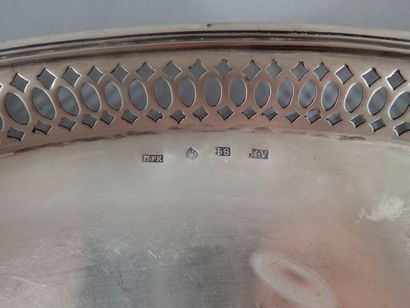 Plateau de service à thé-café en métal argenté...