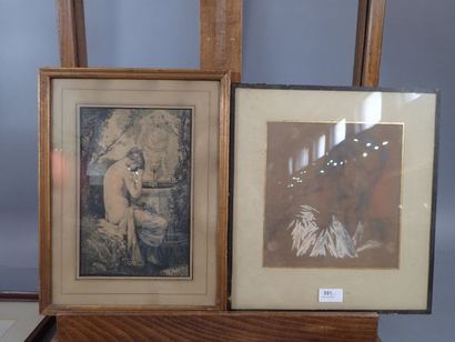 Ensemble de deux dessins comprenant: 
- AUSSANDON...