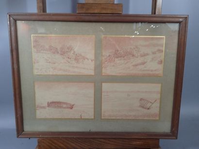 Réunion de quatre dessins au pastel sur le...