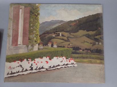 Ensemble d'huiles sur panneaux. 
- Ecole...