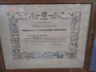 Ensemble de trois diplôme de médaille encadré:...