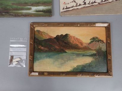 Ensemble d'huiles sur panneaux. 
- Ecole...