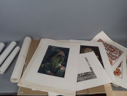 Ensemble de lithographies et de bois gravés...