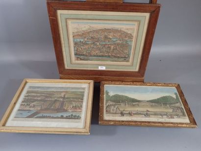 Ensemble de trois gravures réhaussées: 
-...