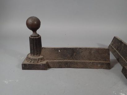 Paire de chenet à la colonne cannelée surmontée...