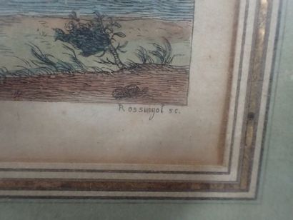 Ensemble de trois gravures réhaussées: 
-...