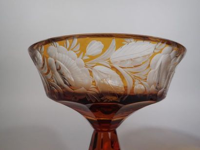 Cristal de Bohème, paire de coupes sur pied...