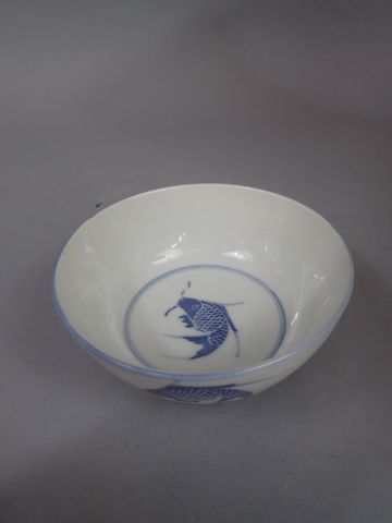 Grand bol en porcelaine de Chine blanc-bleu...