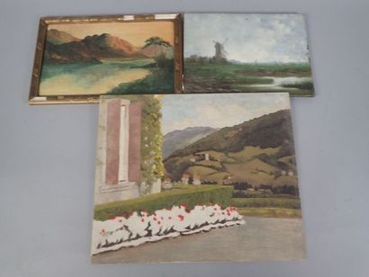 Ensemble d'huiles sur panneaux. - Ecole du...
