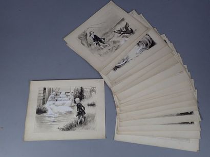 Ecole du Xxème siècle, ensemble de 21 dessins...