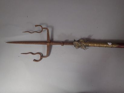 Grande lance chinoise. hampe en bois laqué...