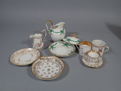 Paris et Limoges: lot de 3 tasses, 3 sous-tasses...