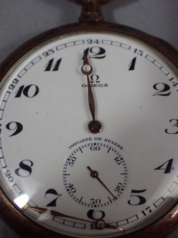 *OMEGA, montre de gousset en argent, cadran...